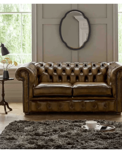 Genuine Leather 2 Seater Chesterfield Loveseat