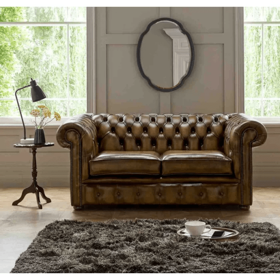 Genuine Leather 2 Seater Chesterfield Loveseat