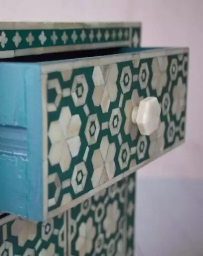 Jade Green Floral Bone Inlay Bedside Table