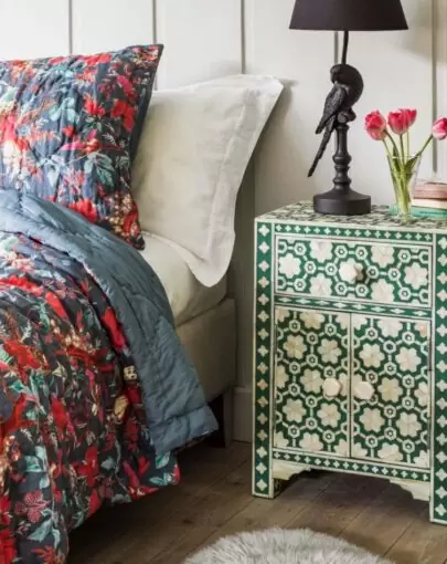 Jade Green Floral Bone Inlay Bedside Table