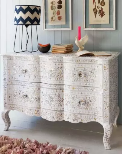 White Mother of Pearl Chest of Drawers