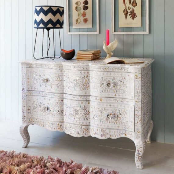 White Mother of Pearl Chest of Drawers