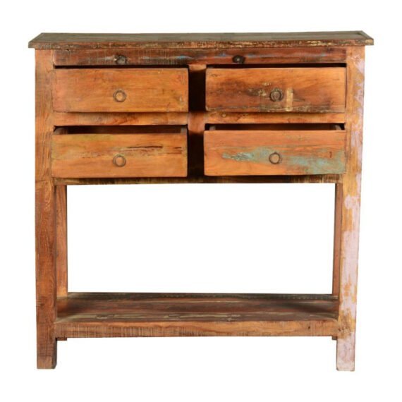Rustic Reclaimed Wood Hall Console Table with Drawers